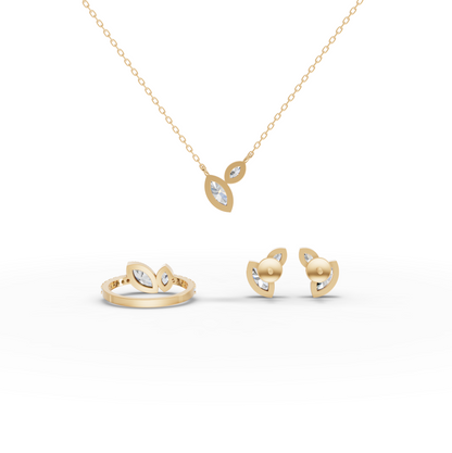 Marquise Moissanite Diamond Two-Stone Pavé Bypass Jewelry Set
