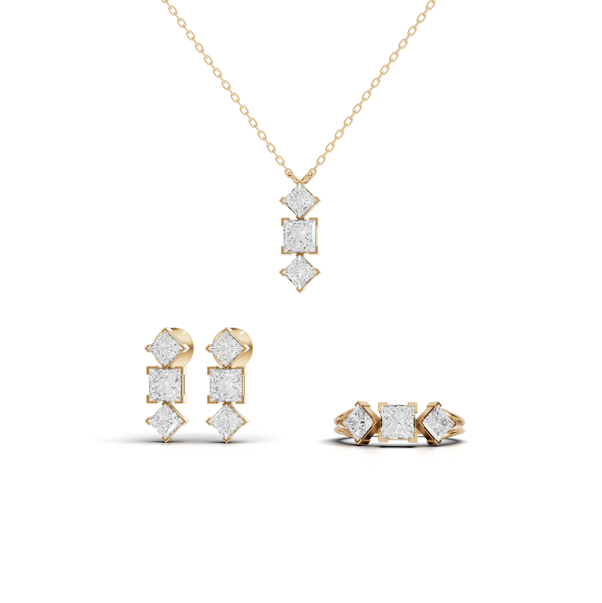 Princess-Cut Geometric Moissanite Diamond Jewelry Set