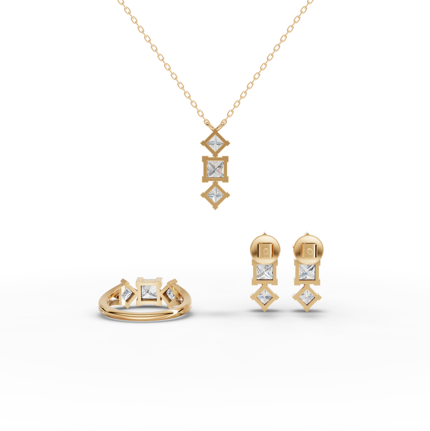 Princess-Cut Geometric Moissanite Diamond Jewelry Set