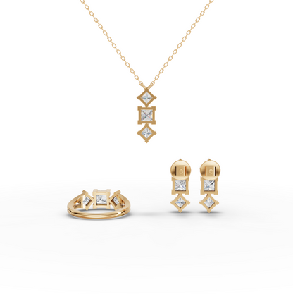 Princess-Cut Geometric Moissanite Diamond Jewelry Set