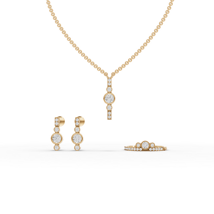 Modern Bezel Moissanite Diamond Jewelry Set with Pendant, Earrings & Three-Stone Ring