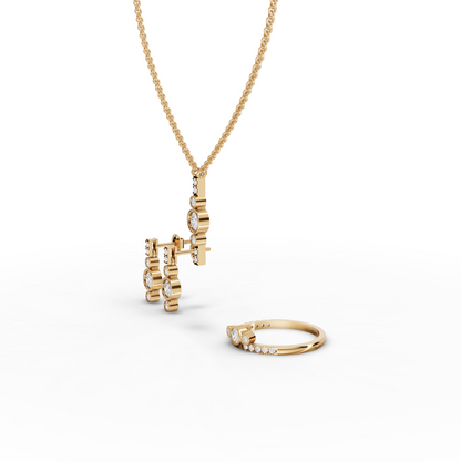Modern Bezel Moissanite Diamond Jewelry Set with Pendant, Earrings & Three-Stone Ring