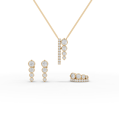 Graduated Bezel Moissanite Diamond Jewelry Set with Pendant, Earrings & Ring