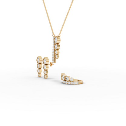 Graduated Bezel Moissanite Diamond Jewelry Set with Pendant, Earrings & Ring
