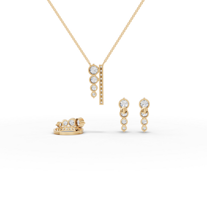 Graduated Bezel Moissanite Diamond Jewelry Set with Pendant, Earrings & Ring