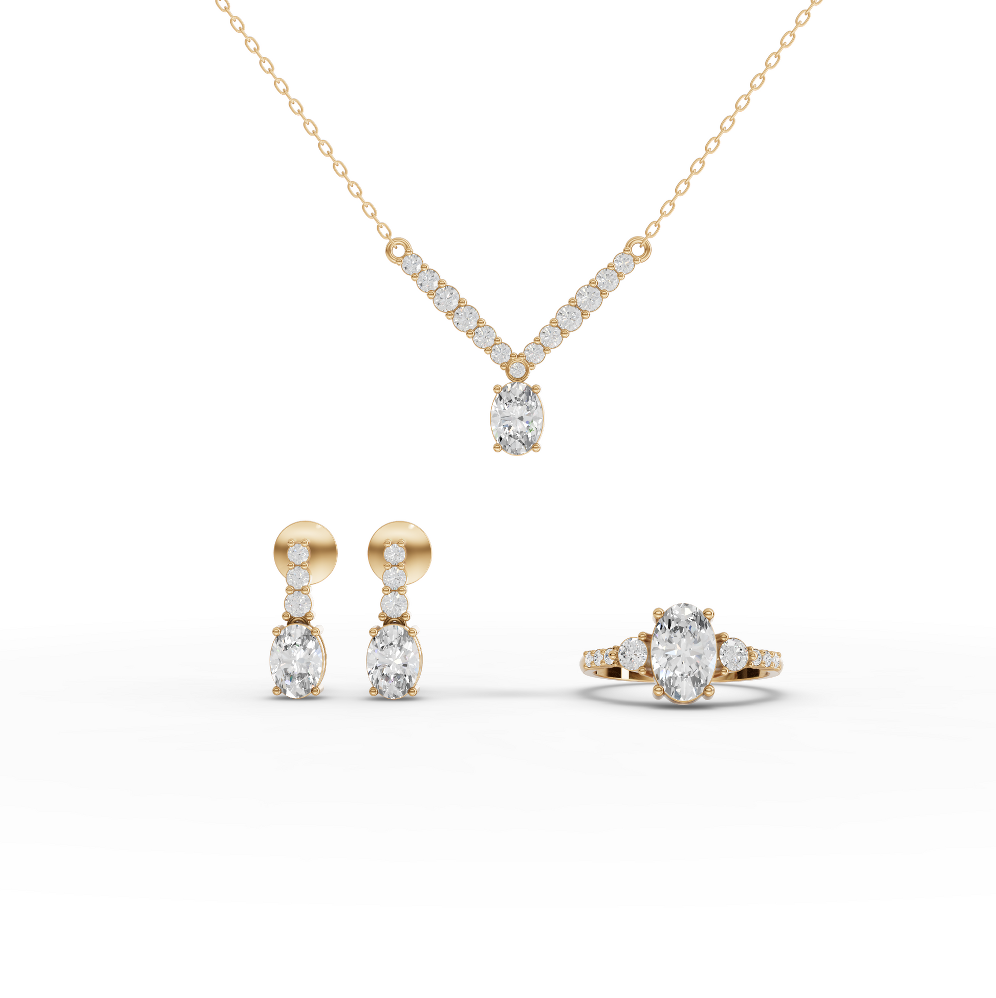 Oval Moissanite Diamond Graduated Drop Jewelry Set