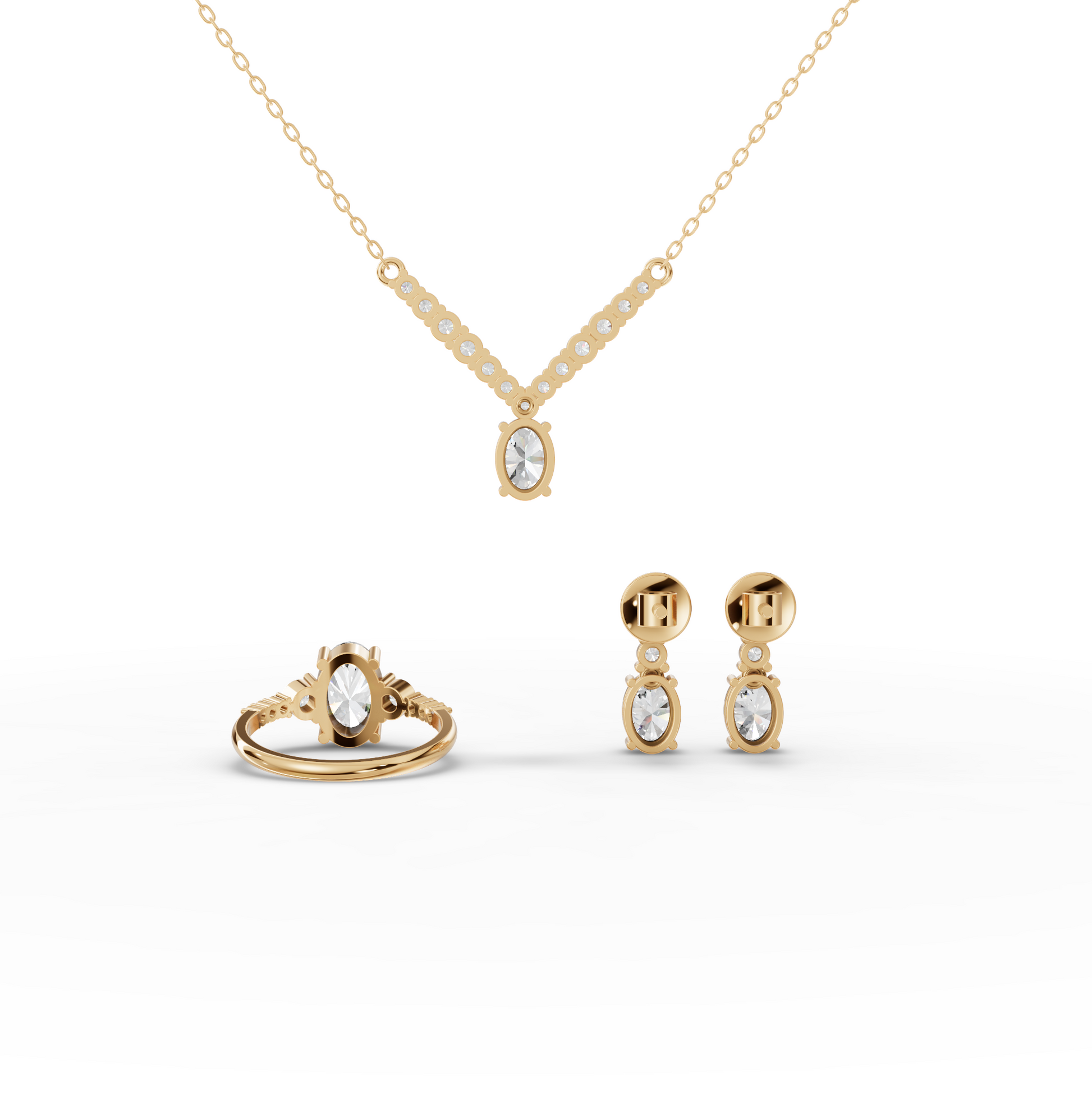 Oval Moissanite Diamond Graduated Drop Jewelry Set