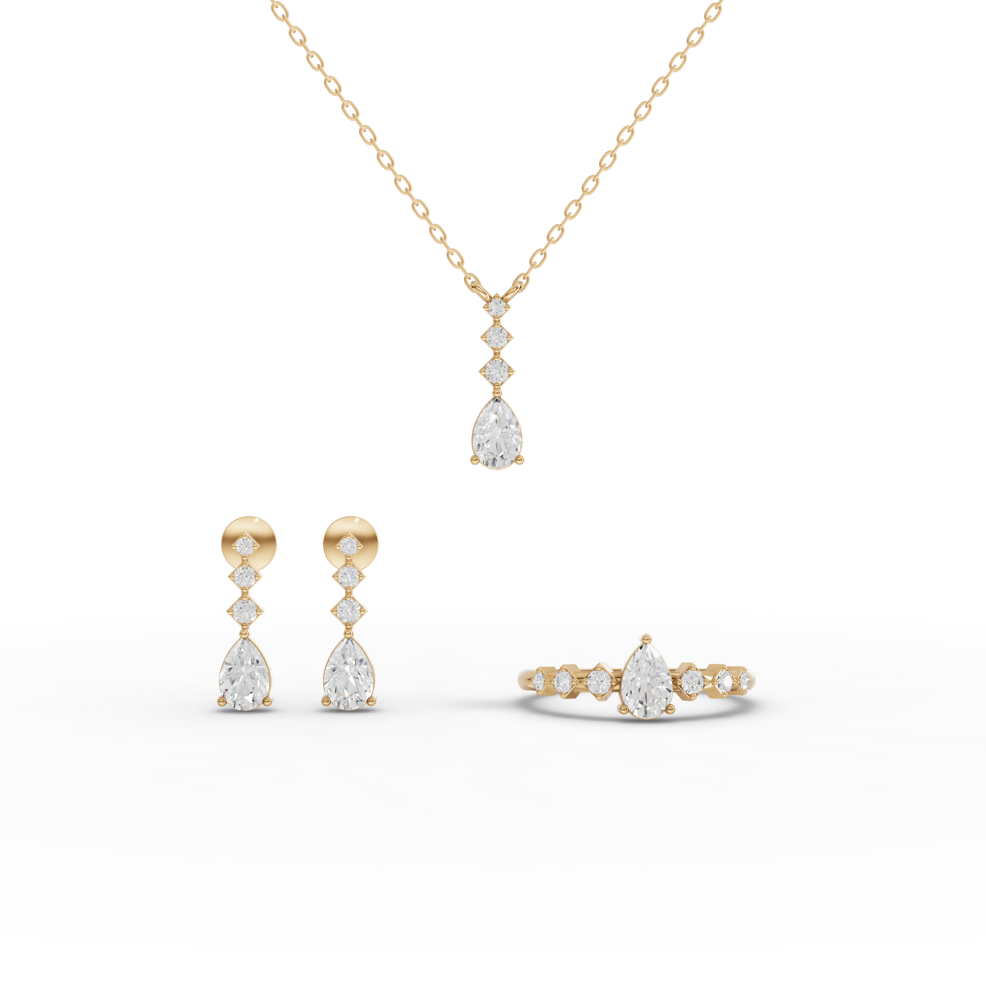 Pear Moissanite Diamond Solitaire Jewelry Set with Drop Necklace & Earrings