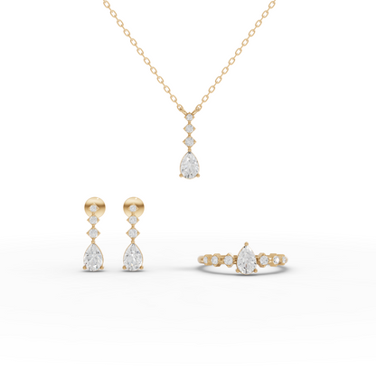 Pear Moissanite Diamond Solitaire Jewelry Set with Drop Necklace & Earrings