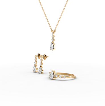 Pear Moissanite Diamond Solitaire Jewelry Set with Drop Necklace & Earrings