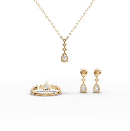 Pear Moissanite Diamond Solitaire Jewelry Set with Drop Necklace & Earrings