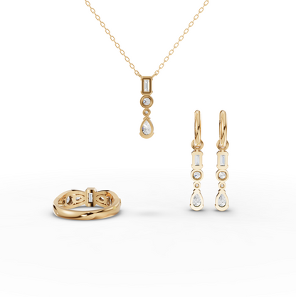 Mixed Shape Moissanite Diamond Jewelry Set with Emerald Drop Necklace & Earrings