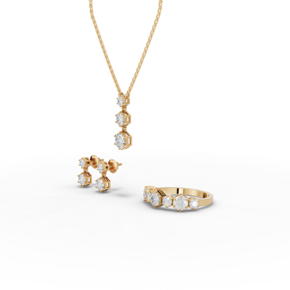 Hexagon Moissanite Diamond Jewelry Set with Drop Earrings & Eternity Band