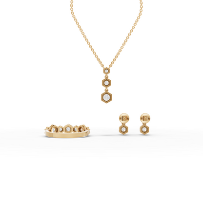 Hexagon Moissanite Diamond Jewelry Set with Drop Earrings & Eternity Band