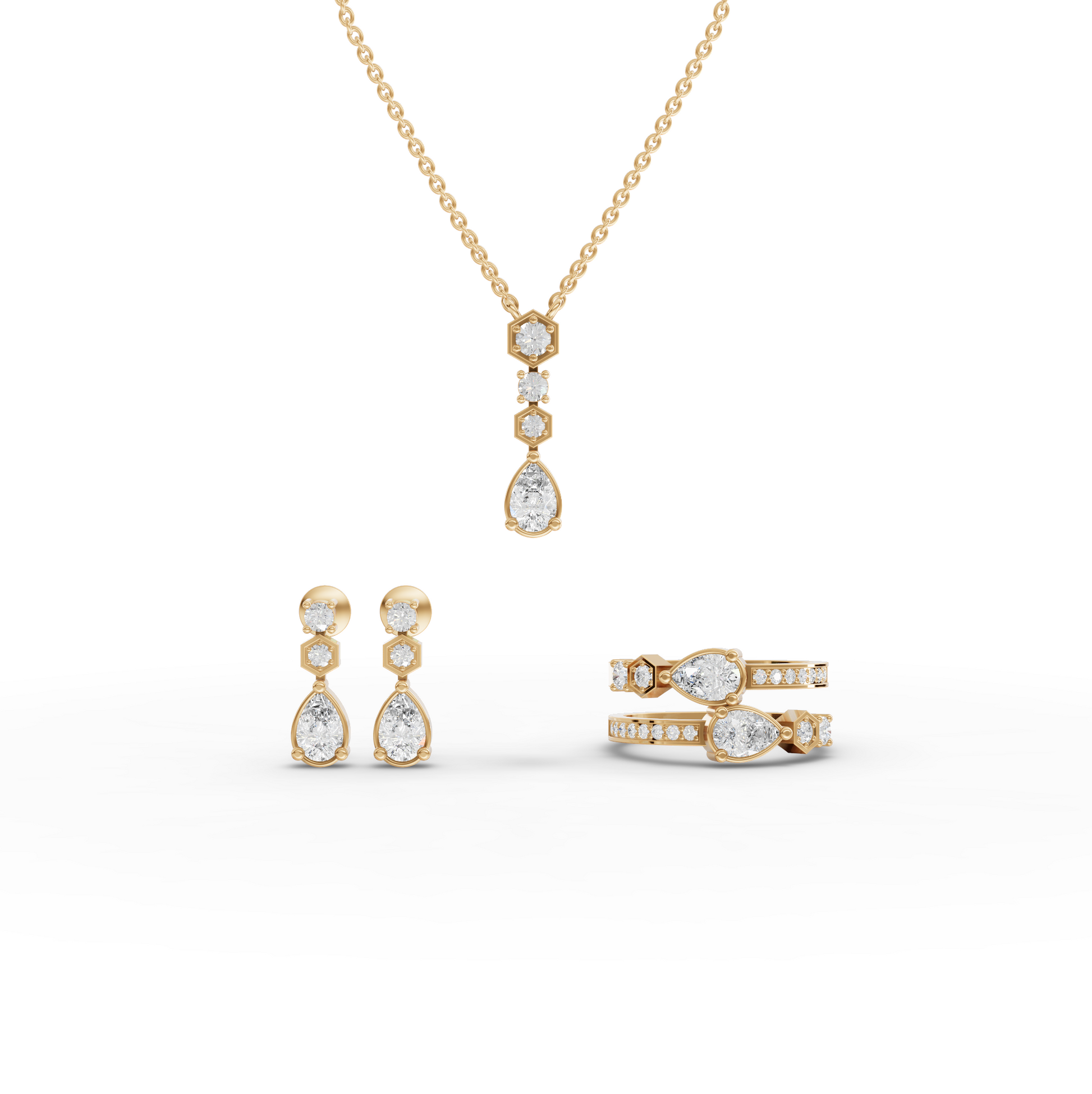 Pear & Hexagon Geometric Moissanite Diamond Jewelry Set
