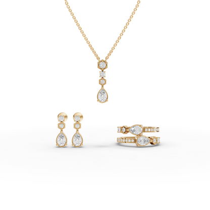 Pear & Hexagon Geometric Moissanite Diamond Jewelry Set
