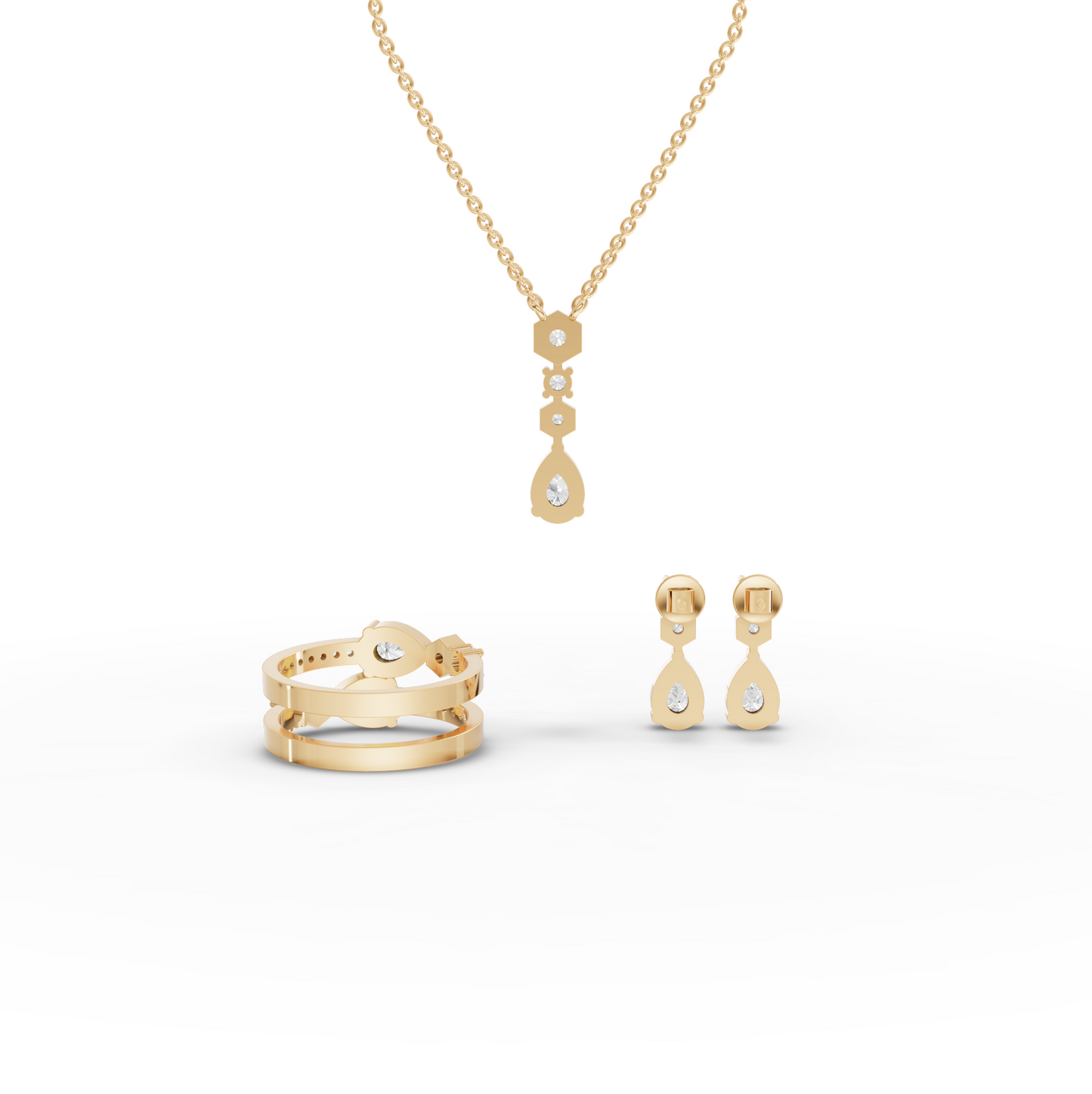 Pear & Hexagon Geometric Moissanite Diamond Jewelry Set