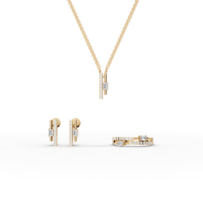 Emerald-Cut Vertical Bar Moissanite Diamond Jewelry Set