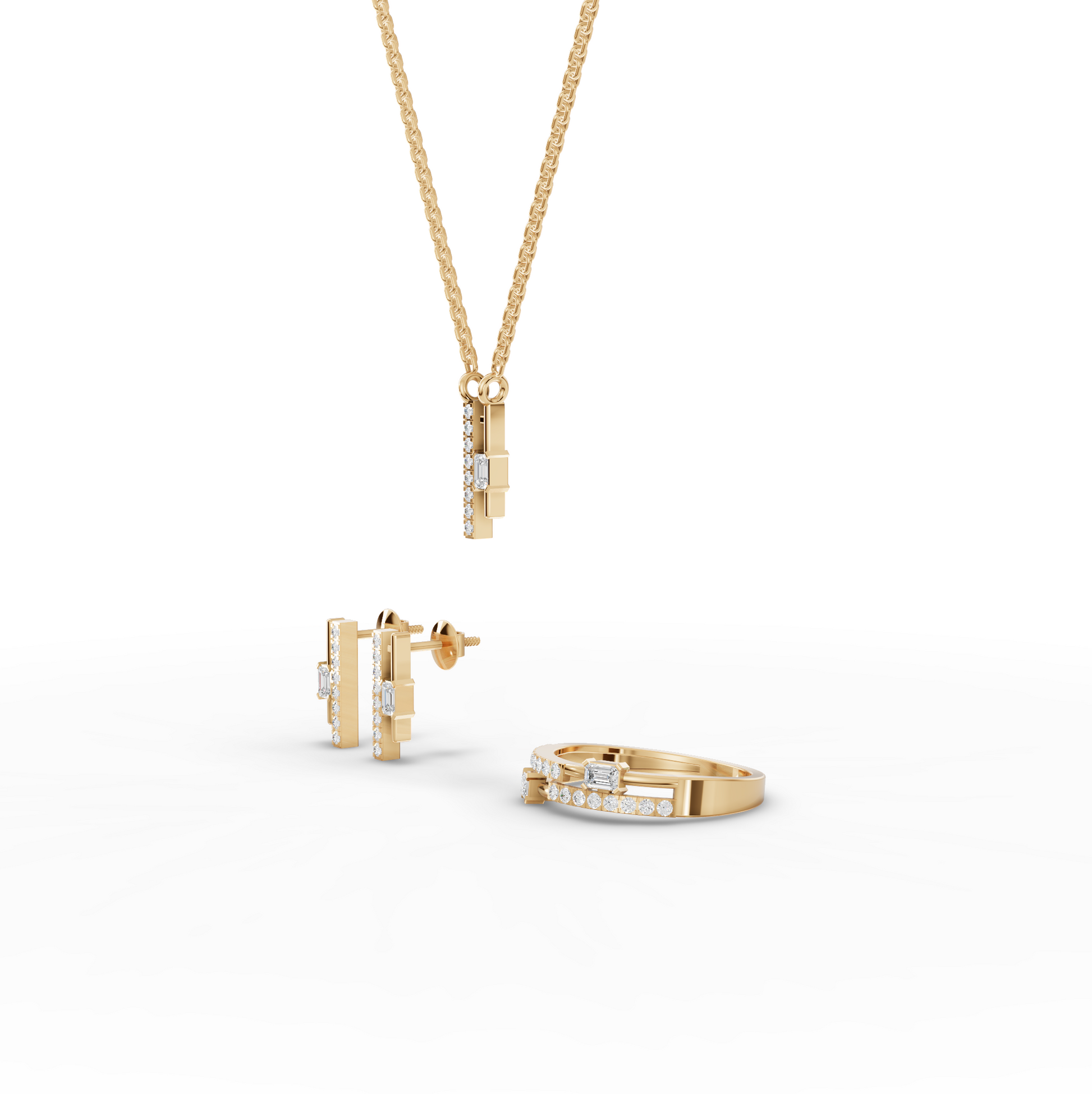 Emerald-Cut Vertical Bar Moissanite Diamond Jewelry Set