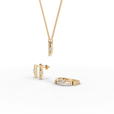 Emerald-Cut Vertical Bar Moissanite Diamond Jewelry Set