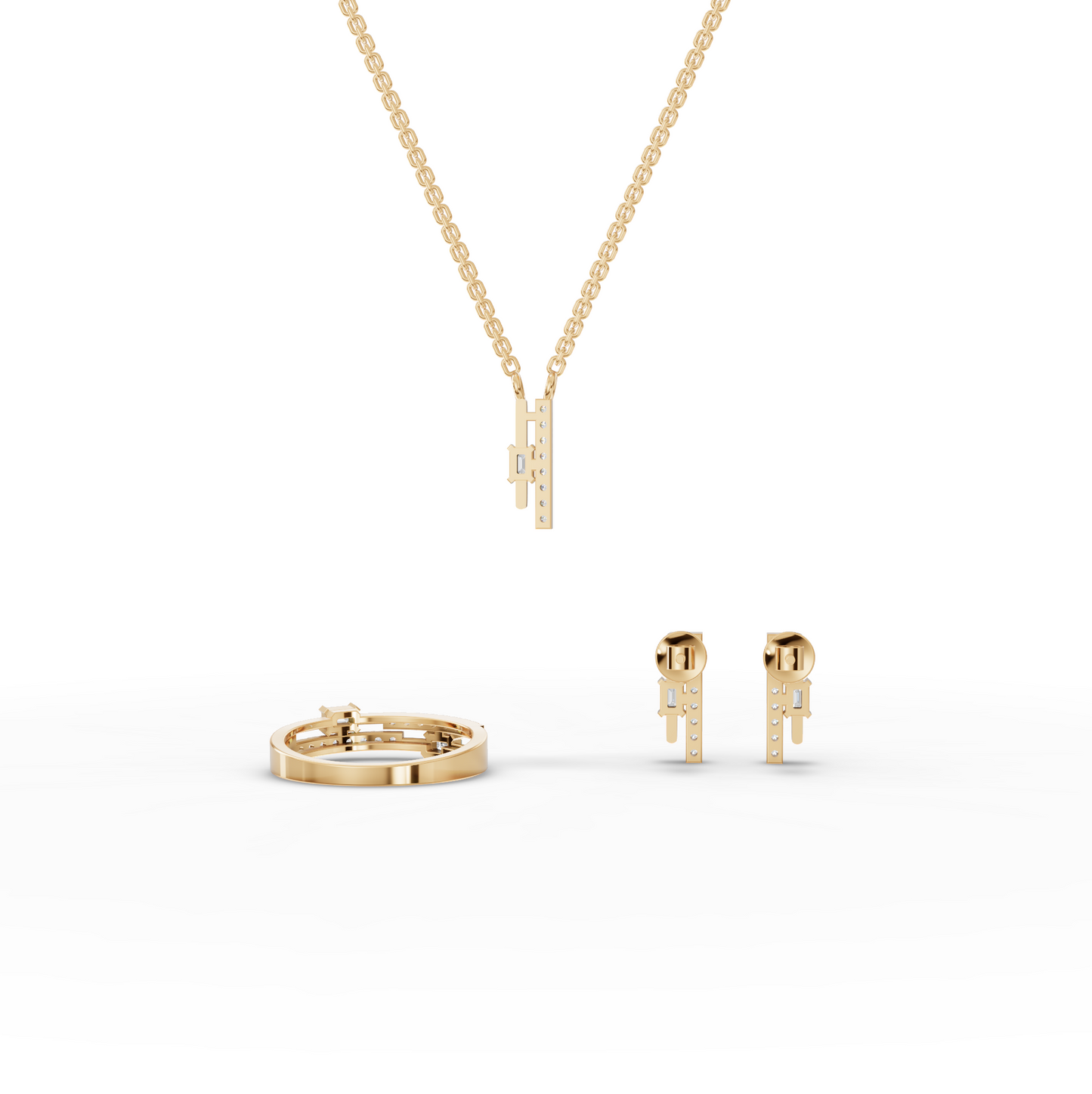 Emerald-Cut Vertical Bar Moissanite Diamond Jewelry Set