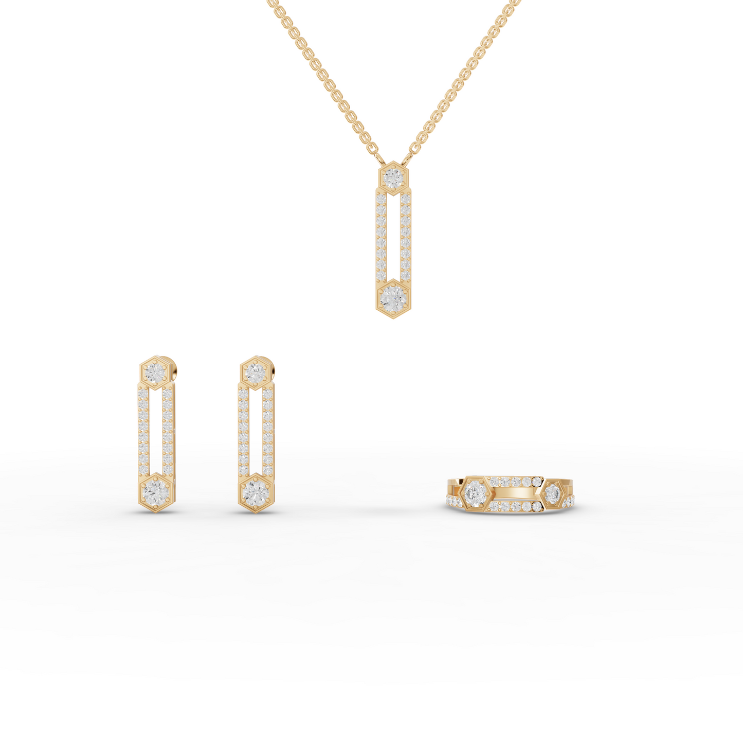 Hexagon Bar Drop Moissanite Diamond Jewelry Set
