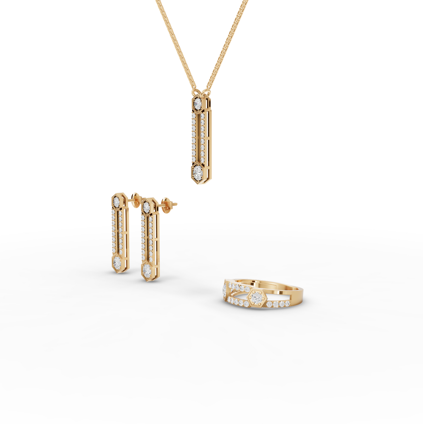 Hexagon Bar Drop Moissanite Diamond Jewelry Set