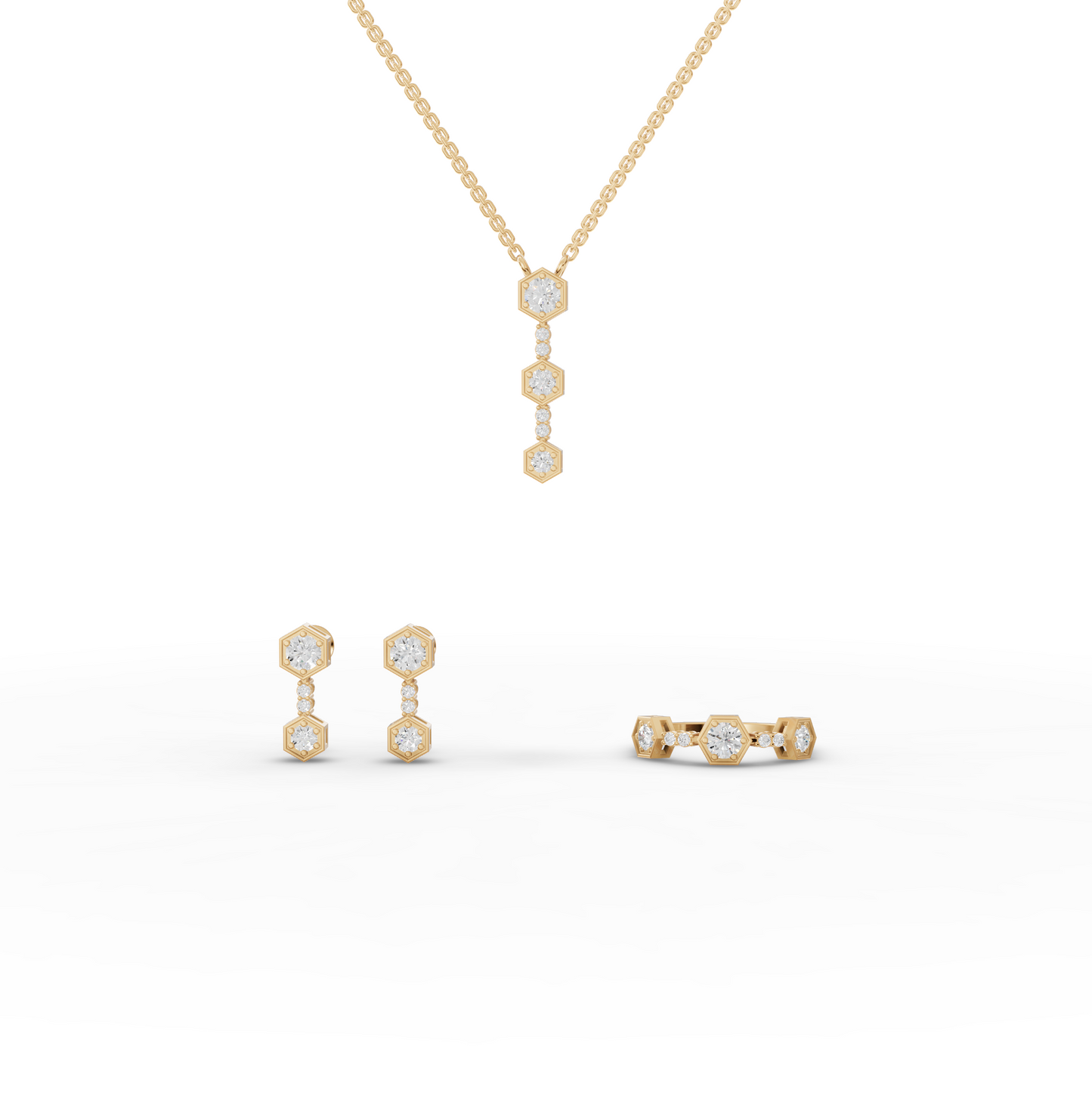 Hexagon Geometric Drop Moissanite Diamond Jewelry Set