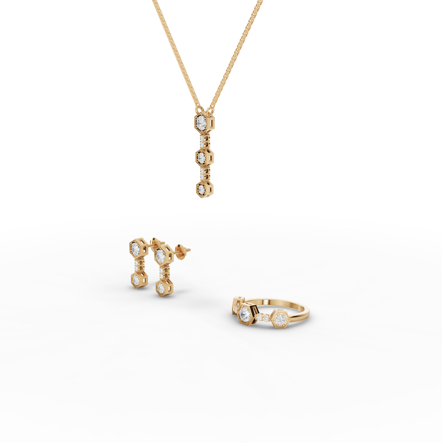 Hexagon Geometric Drop Moissanite Diamond Jewelry Set