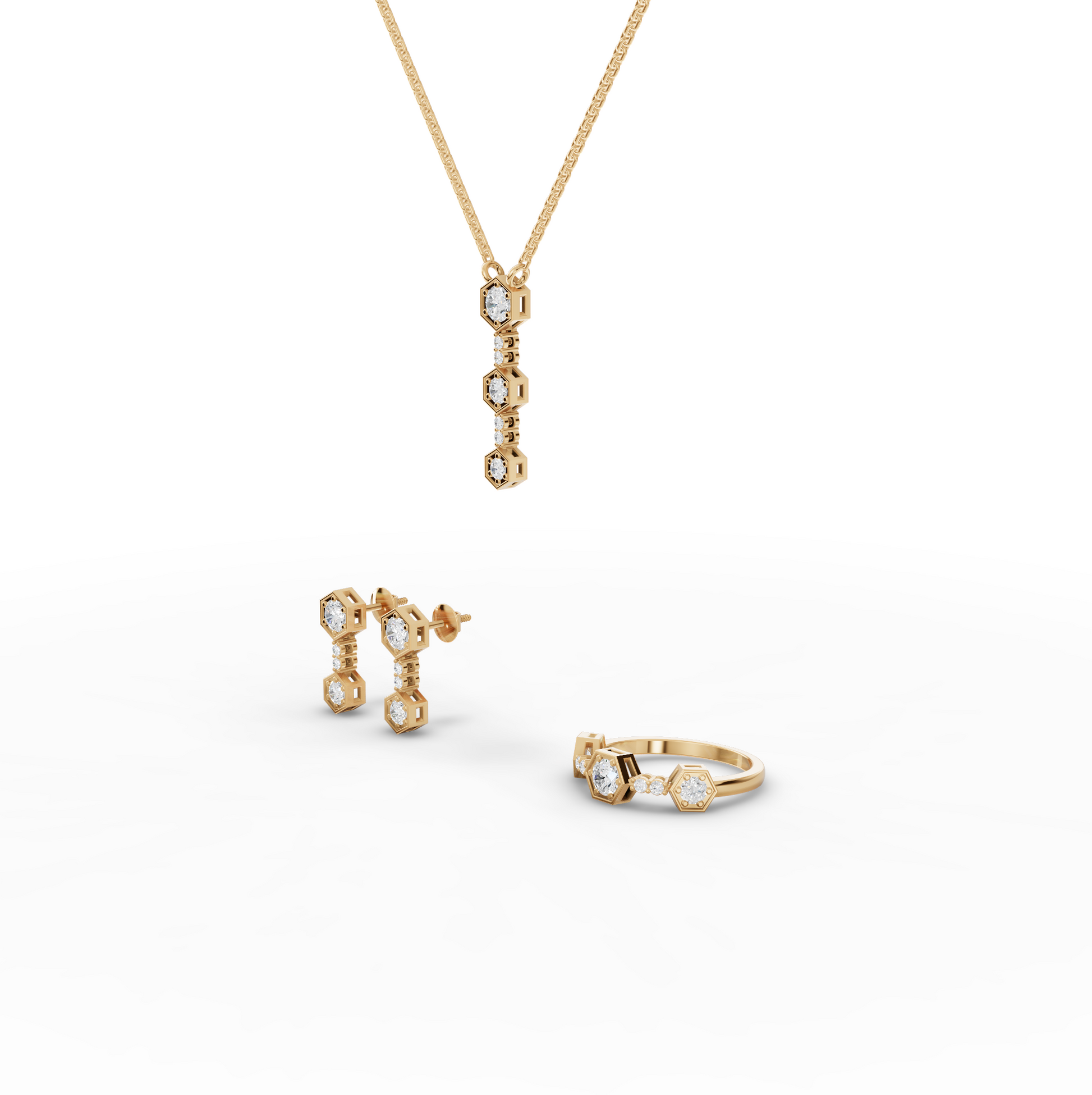 Hexagon Geometric Drop Moissanite Diamond Jewelry Set