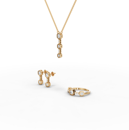 Hexagon Geometric Drop Moissanite Diamond Jewelry Set