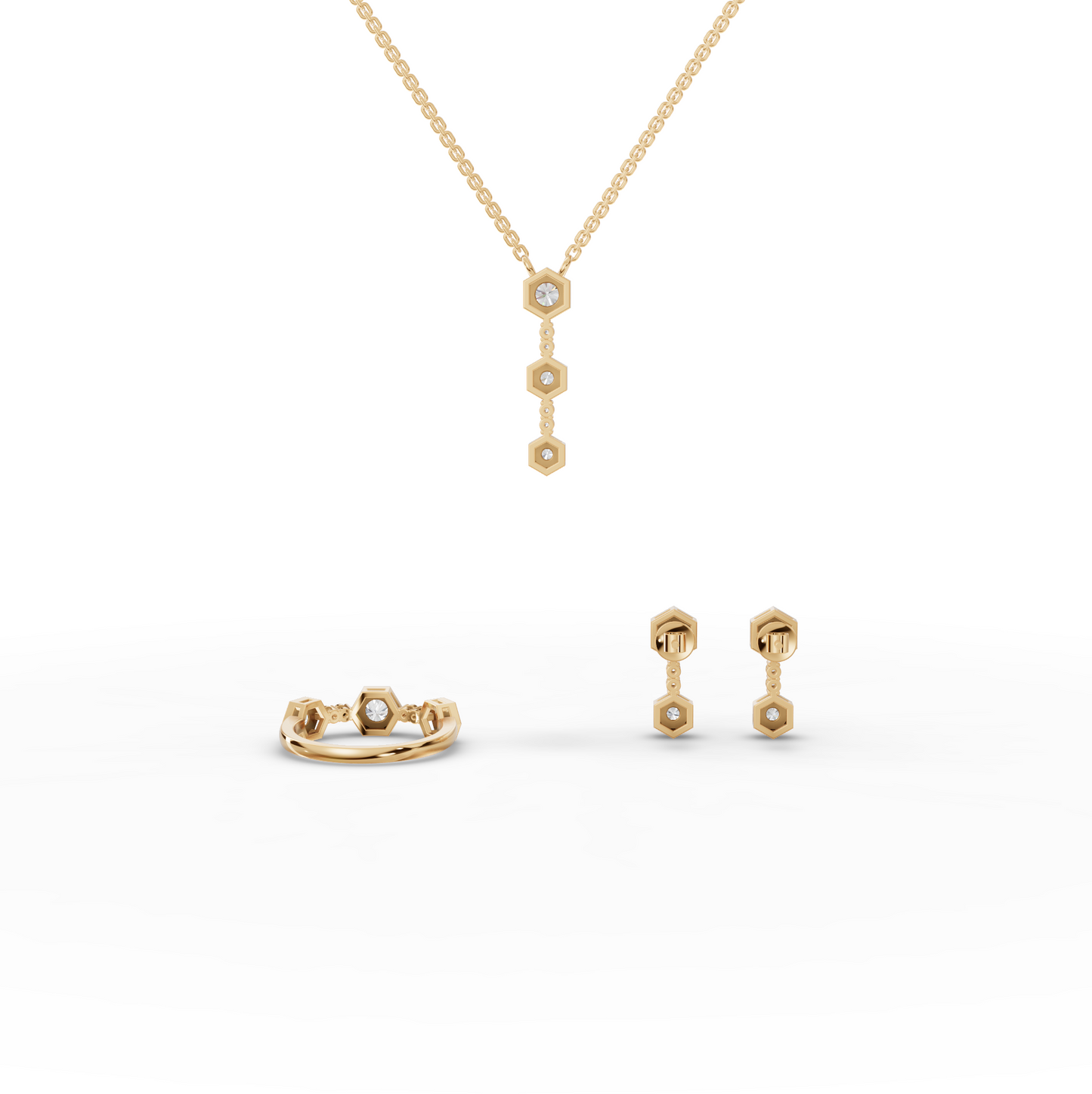 Hexagon Geometric Drop Moissanite Diamond Jewelry Set
