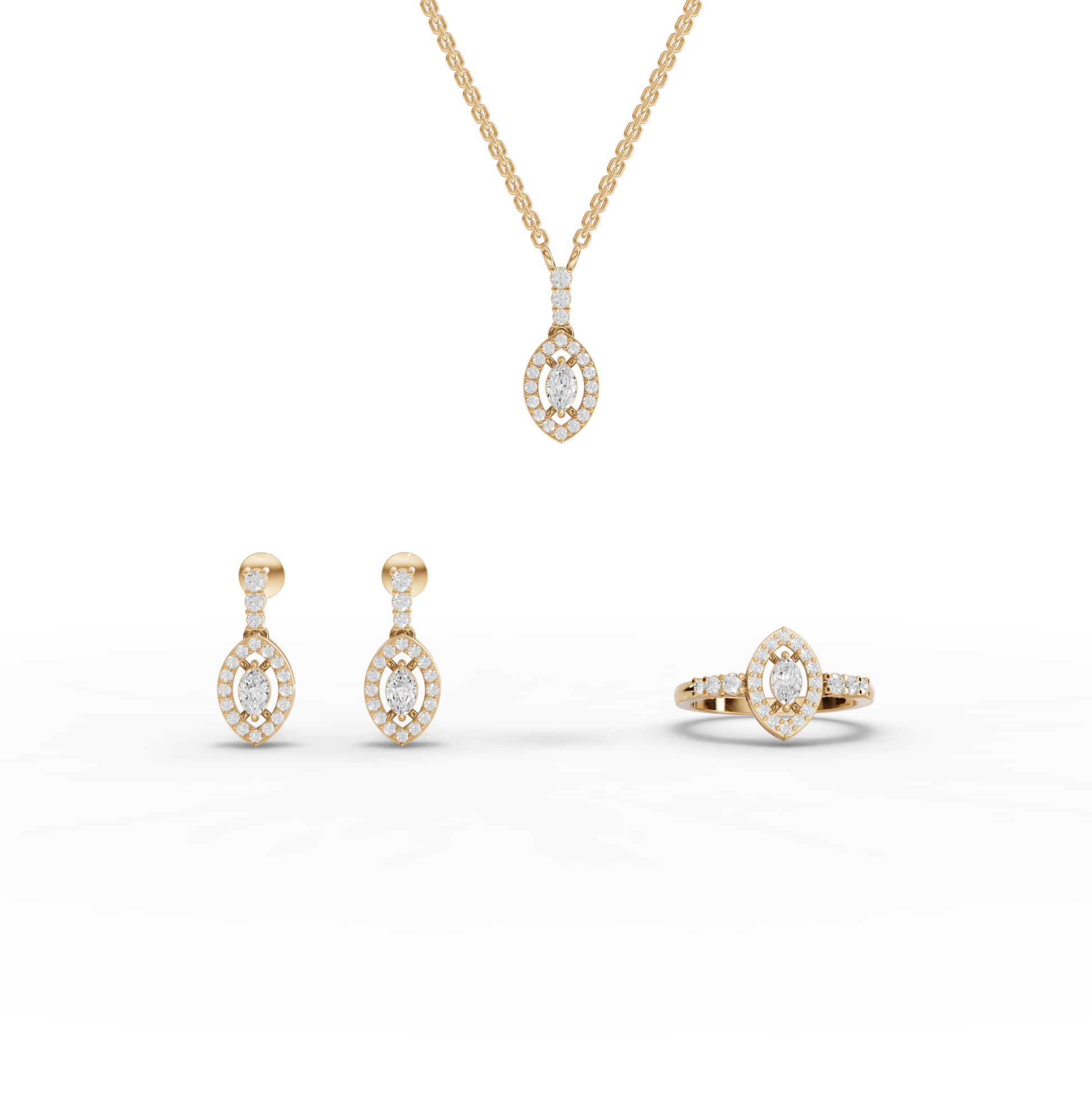 Marquise Halo Moissanite Diamond Statement Jewelry Set