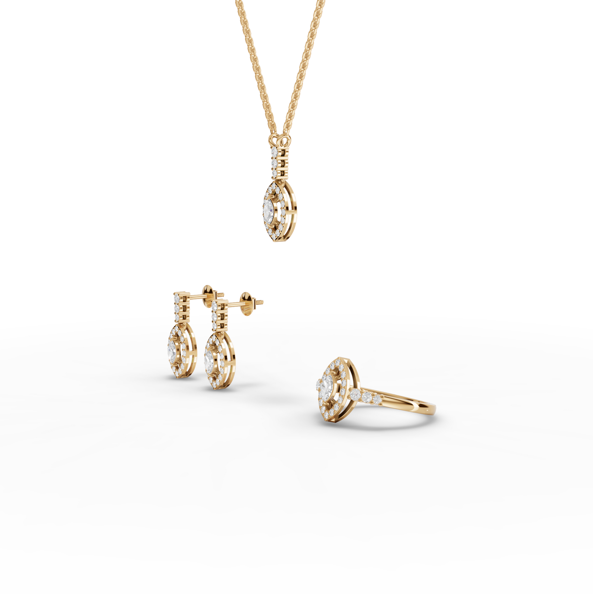 Marquise Halo Moissanite Diamond Statement Jewelry Set