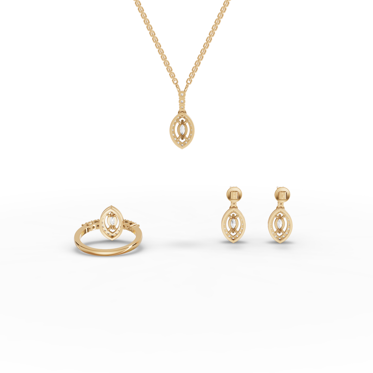 Marquise Halo Moissanite Diamond Statement Jewelry Set