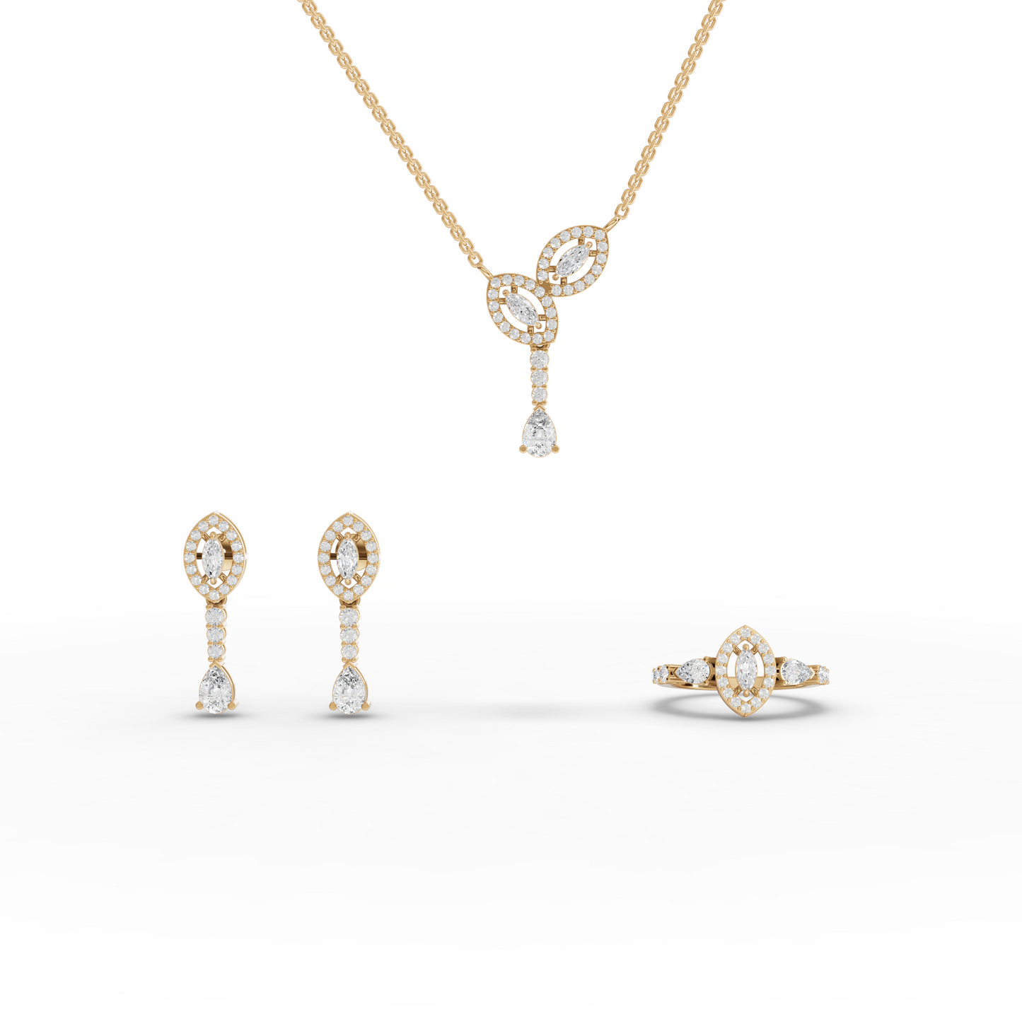 Marquise Halo Pear Drop Moissanite Diamond Jewelry Set