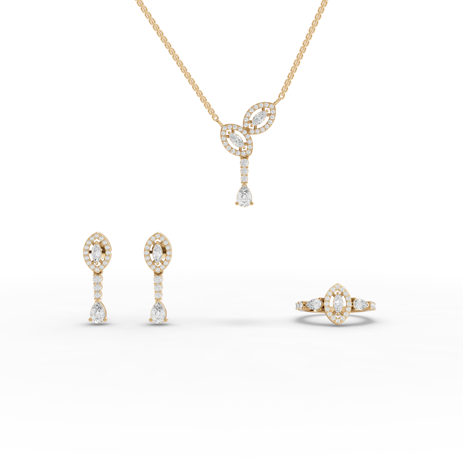 Marquise Halo Pear Drop Moissanite Diamond Jewelry Set
