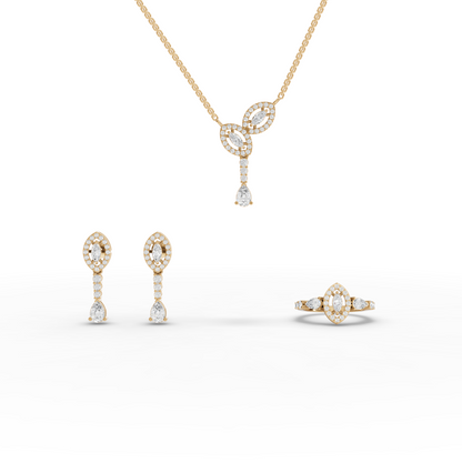 Marquise Halo Pear Drop Moissanite Diamond Jewelry Set