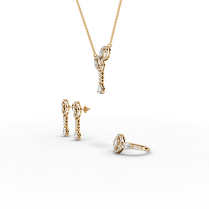 Marquise Halo Pear Drop Moissanite Diamond Jewelry Set