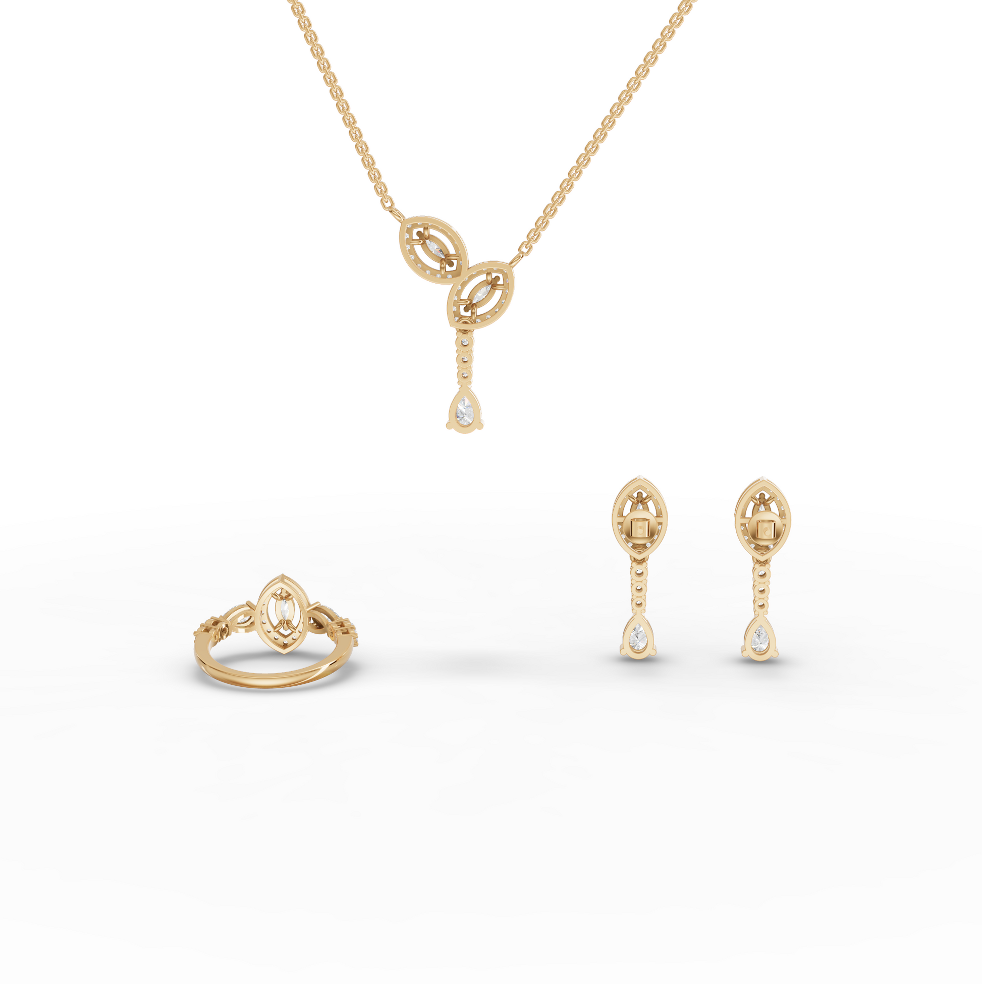 Marquise Halo Pear Drop Moissanite Diamond Jewelry Set