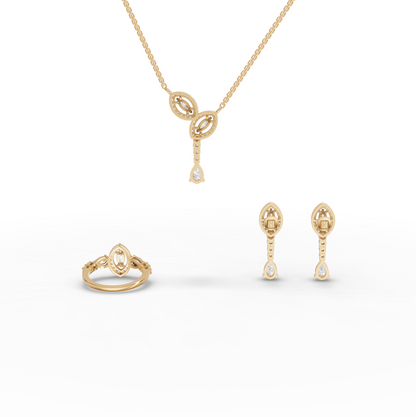 Marquise Halo Pear Drop Moissanite Diamond Jewelry Set