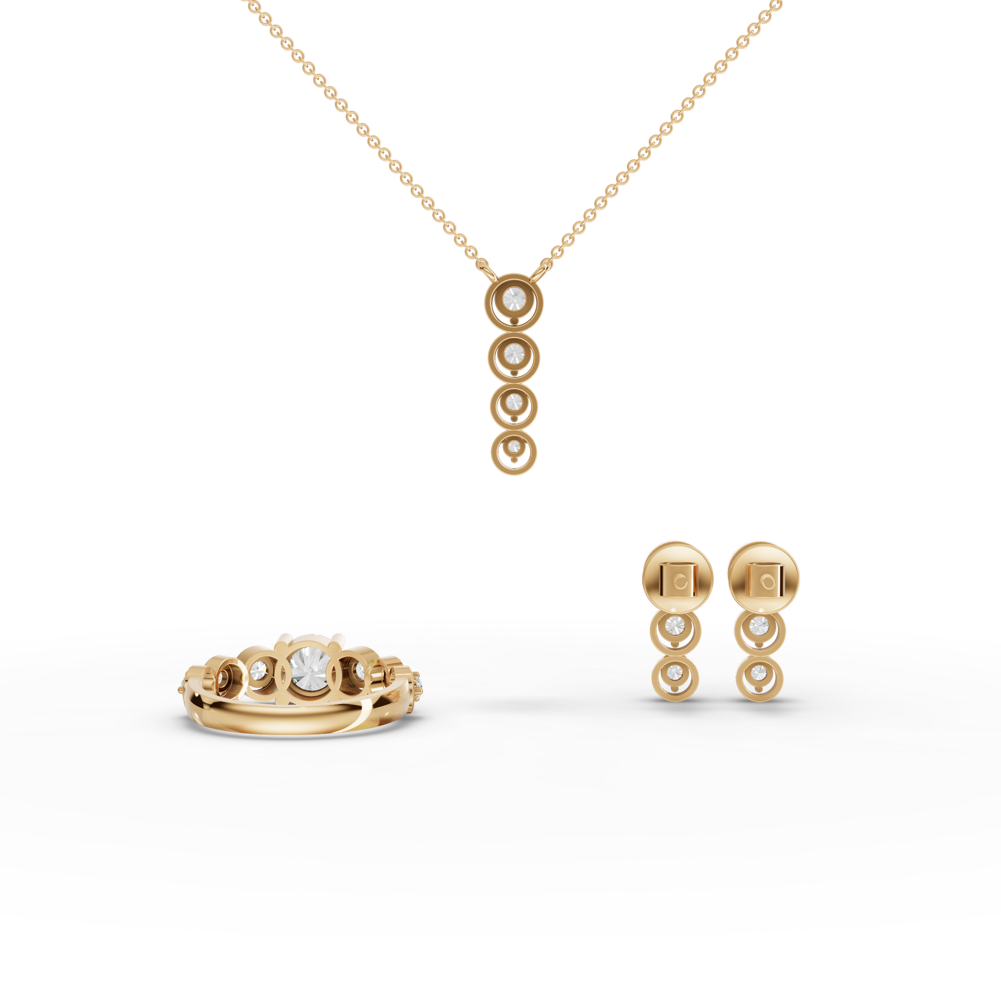 Round Bezel Drop Moissanite Diamond Jewelry Set