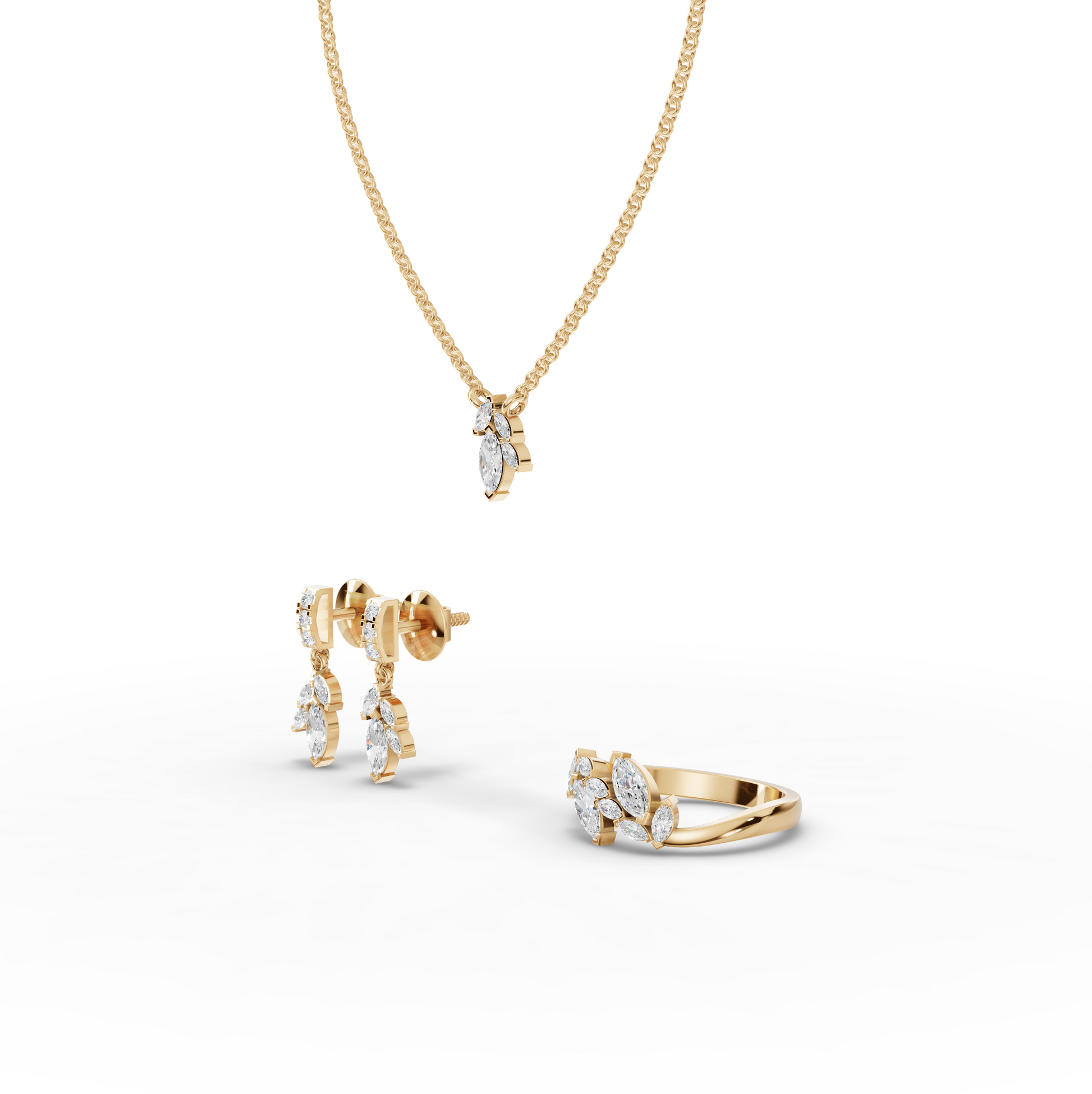 Marquise Cluster Moissanite Diamond Jewelry Set