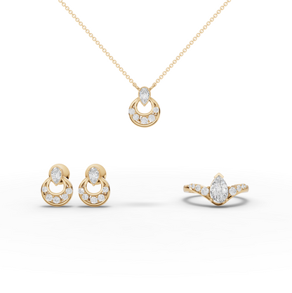 Pear Halo Moissanite Diamond Jewelry Set