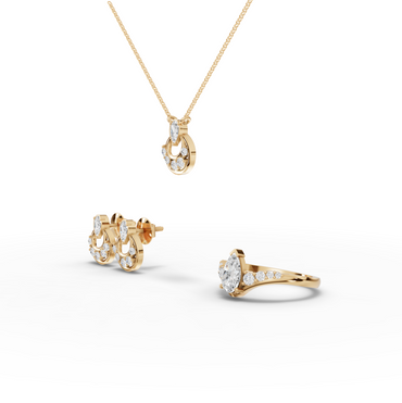 Pear Halo Moissanite Diamond Jewelry Set