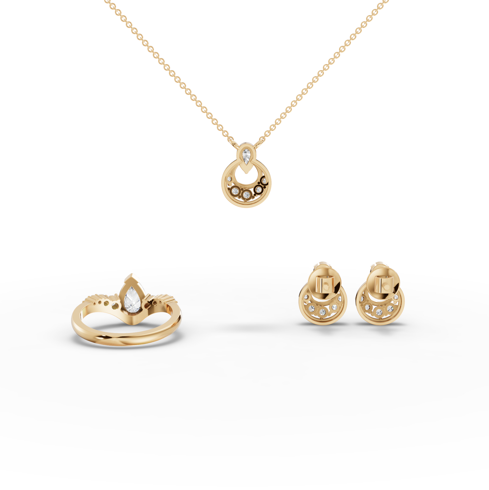 Pear Halo Moissanite Diamond Jewelry Set
