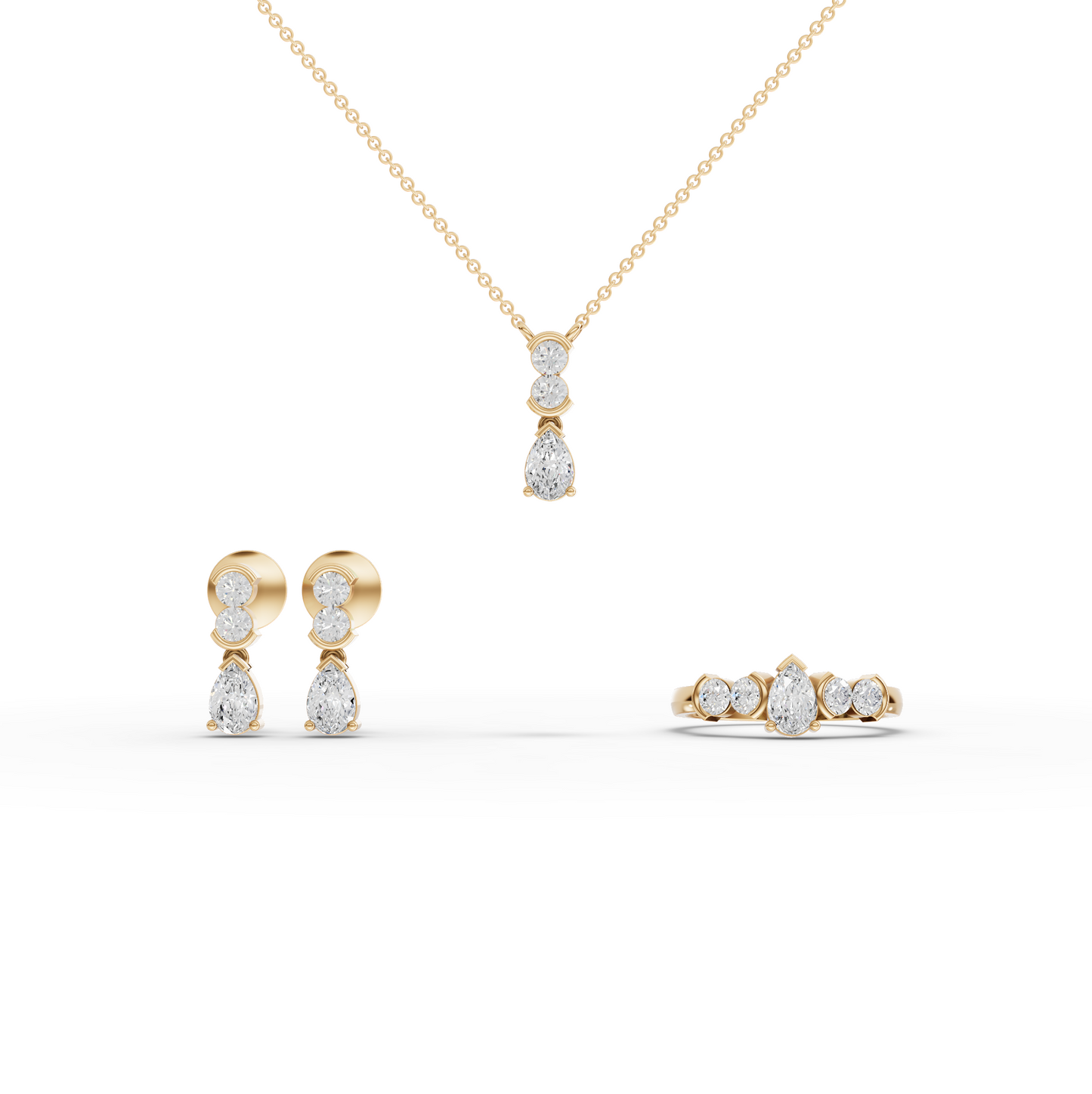 Pear & Round Moissanite Diamond Statement Jewelry Set