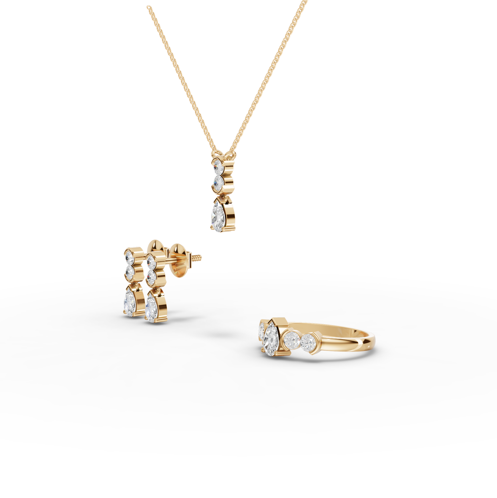 Pear & Round Moissanite Diamond Statement Jewelry Set