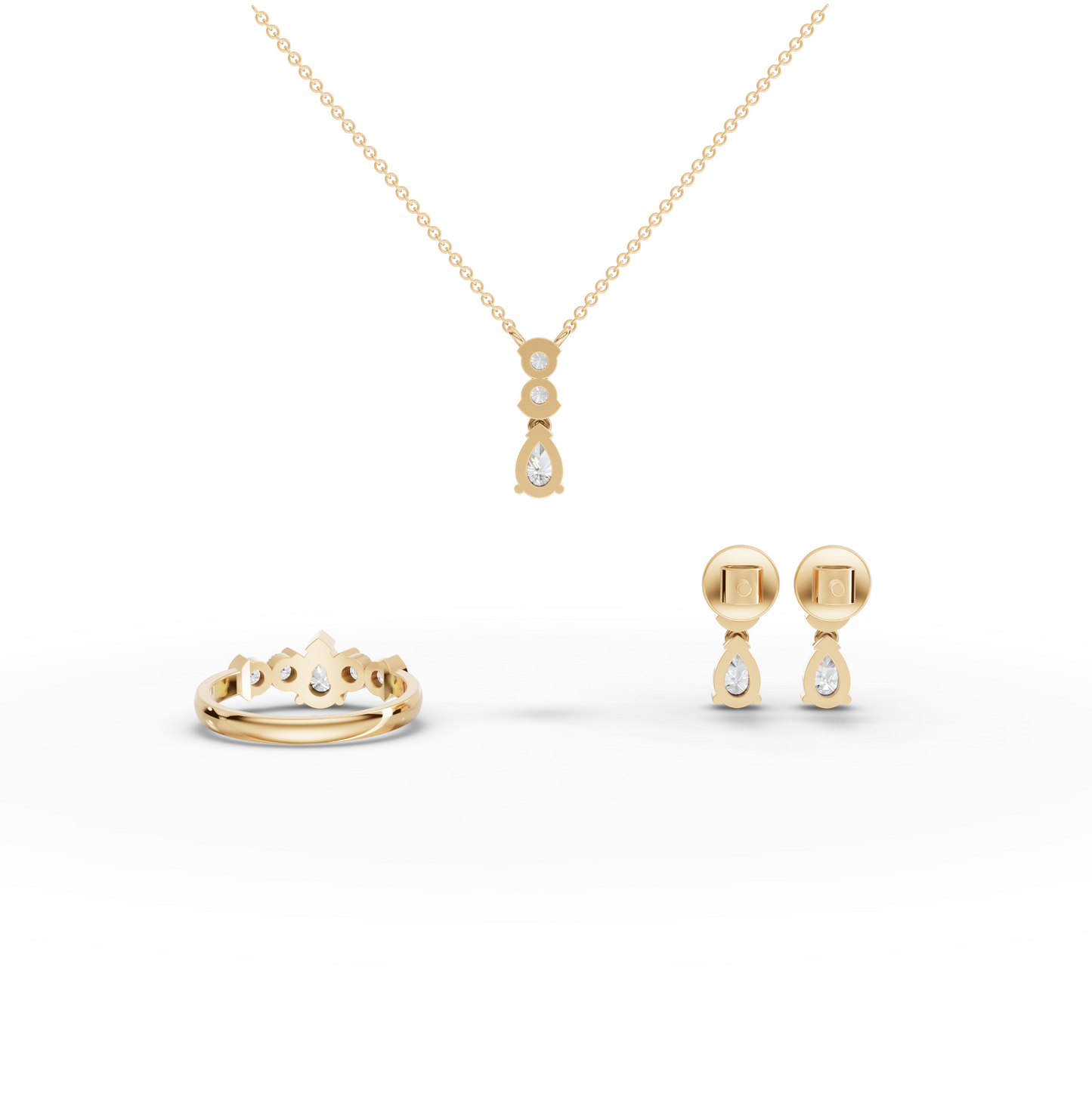 Pear & Round Moissanite Diamond Statement Jewelry Set