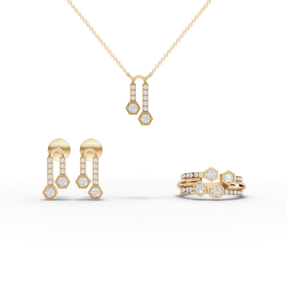 Hexagon Geometric Moissanite Diamond Jewelry Set